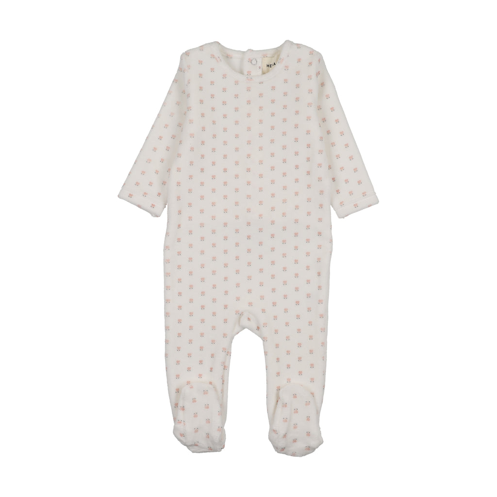 Baby Girl Footie | Velour Floral | Pink Floral Print | Mema Knits | AW26