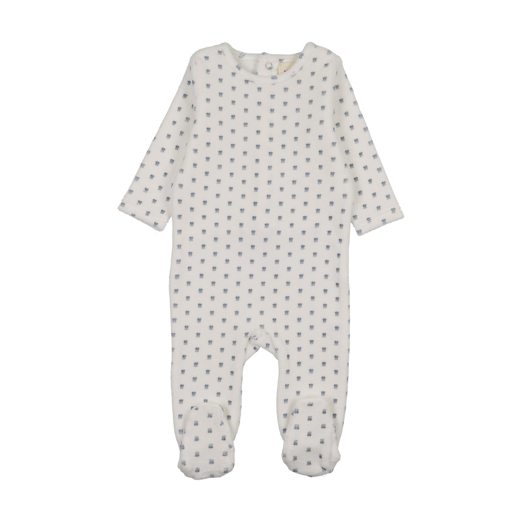 Baby Boy Footie | Velour Floral | Blue Floral Print | Mema Knits | AW26