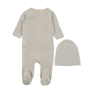 Baby Boy Footie + Hat | Velour Side Snap | Ice Blue | Mema Knits | AW26