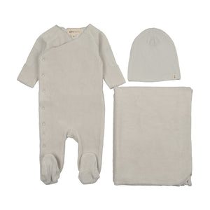 Baby Boy Layette Set | Velour Side Snap | Ice Blue | Mema Knits | AW26