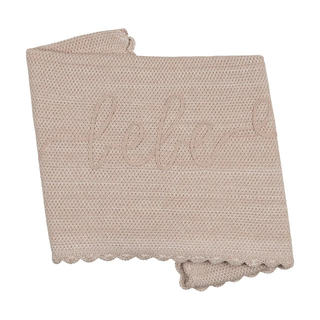 Baby Boy Knit Blanket | Mélange Scalloped Ribbon Stitching | Taupe | Peluche