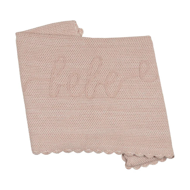 Baby Girl Knit Blanket | Mélange Scalloped Ribbon Stitching | Rose | Peluche
