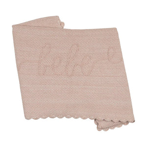 Baby Girl Knit Blanket | Mélange Scalloped Ribbon Stitching | Rose | Peluche