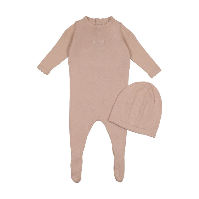 Baby Girl Footie + Hat | Signature Knit | Rose | Peluche | AW25
