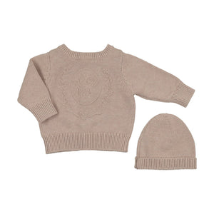 Baby Boy Knit Cardigan + Hat | Embossed Knit | Taupe | Peluche