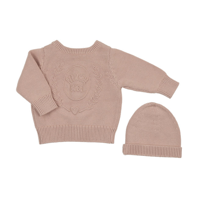 Baby Girl Knit Cardigan + Hat | Embossed Knit | Rose | Peluche