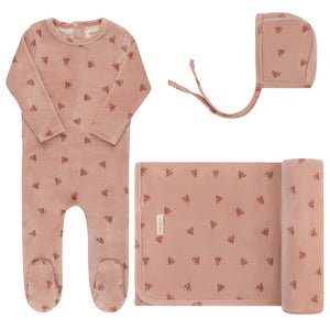 Baby Girl Layette Set | Velour Leaf Pattern | Pink | Ely's & Co | Aw25