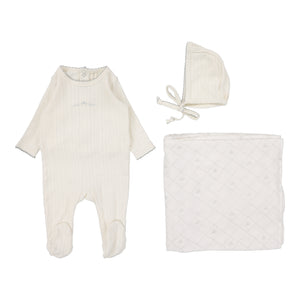 Baby Boy Layette Set | Pointelle Graphic | Cream/Blue Crown | Lil Legs | Aw25