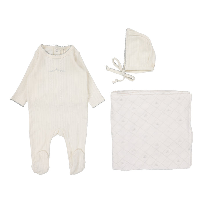 Baby Boy Layette Set | Pointelle Graphic | Cream/Blue Crown | Lil Legs | Aw25