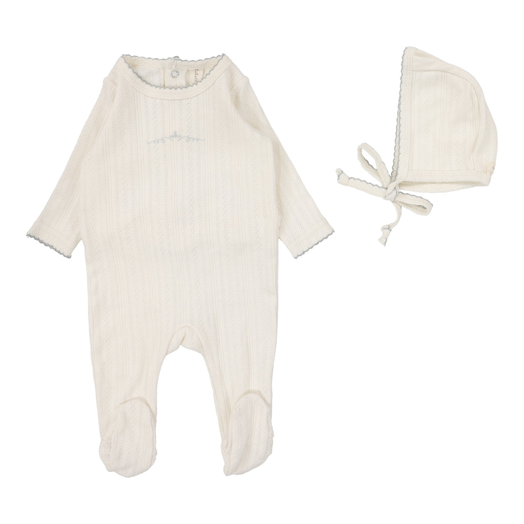 Baby Boy Footie Set | Pointelle Graphic | Cream/Blue Crown | Lil Legs | Aw25