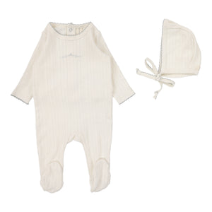 Baby Boy Footie Set | Pointelle Graphic | Cream/Blue Crown | Lil Legs | Aw25