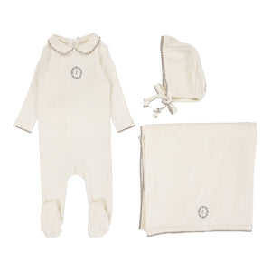 Baby Boy Layette Set | Emblem Embroidered | Cream/Oat | Lil Legs | Aw25