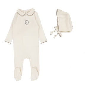 Baby Boy Footie Set | Emblem Embroidered | Cream/Oat | Lil Legs | Aw25