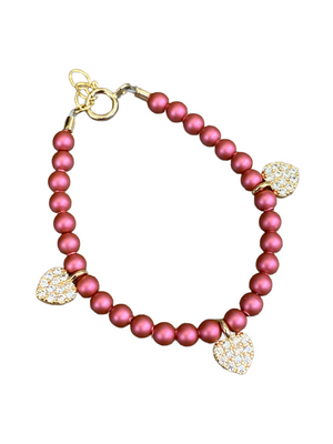 Baby Charm Bracelet | Pink Pearl with Pave Heart Charms