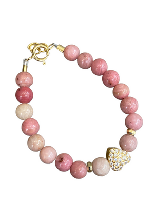 Baby Charm Bracelet | Rhodonite Pink Beads with Pave Heart