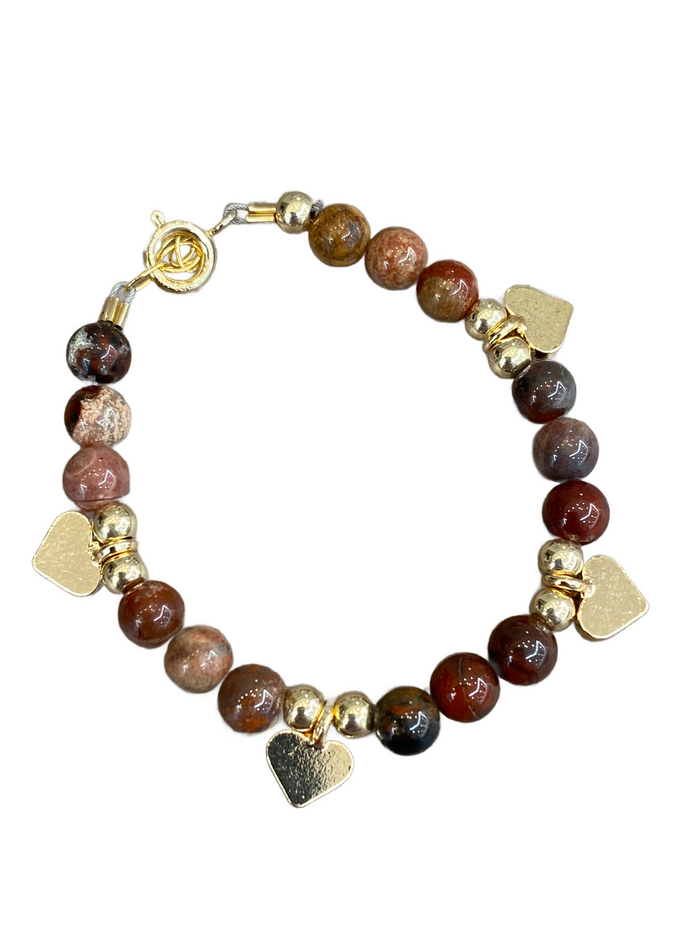 Baby Charm Bracelet | Jasper Beads with Heart Charms