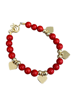 Baby Charm Bracelet | Red Beads with Heart Charms