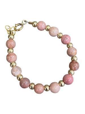 Baby Charm Bracelet | Rhodonite Pink Beads with Gold Beads