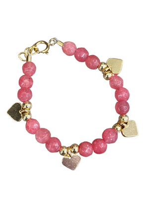 Baby Charm Bracelet | Pink Crystal with Heart Charms