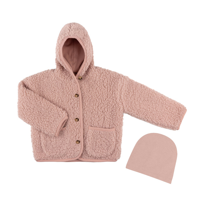 Baby Girl Jacket + Beanie | Sherpa | Pink | Tricot | AW25