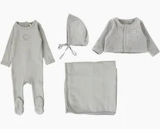 Baby Boy Layette Set | Velour Cardi | Dusty Blue | Lil Legs | Aw25
