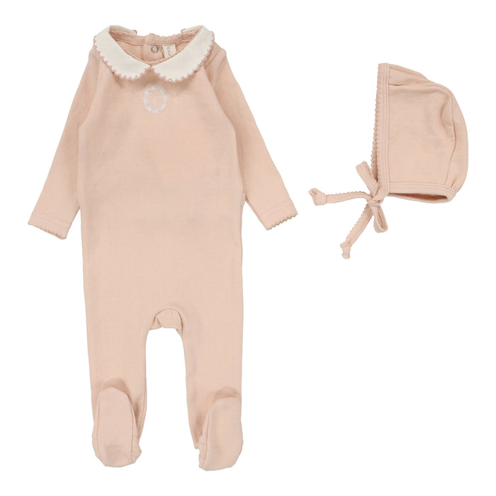 Baby Girl Footie Set | Emblem Embroidered | Dusty Pink | Lil Legs | Aw25