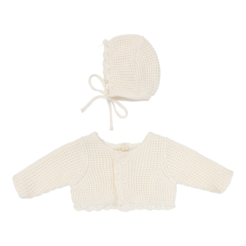 Baby Girl Shrug | Chunky Knit | Cream Scallop | Lil Legs | Aw25