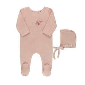 Baby Girl Footie + Hat | Embroidered Teapot Collection | Pink | Tricot | AW25