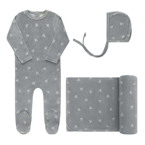 Baby Boy Layette Set | Velour Leaf Pattern | Blue | Ely's & Co | Aw25