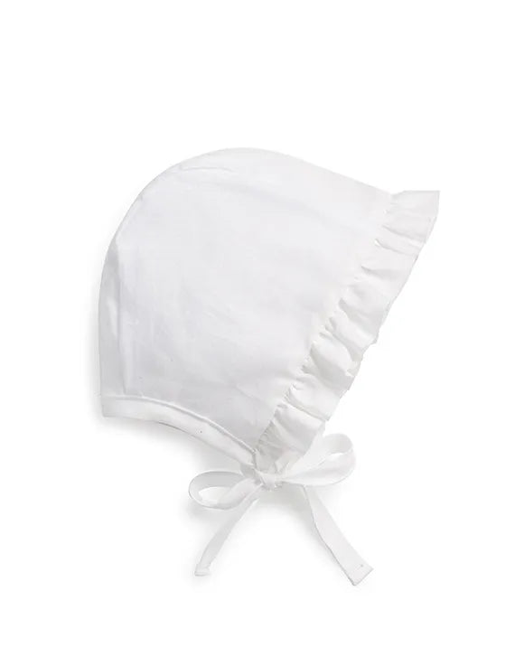 Baby Neutral Bonnet | Ruffled Cotton | White | Jacqueline & Jac