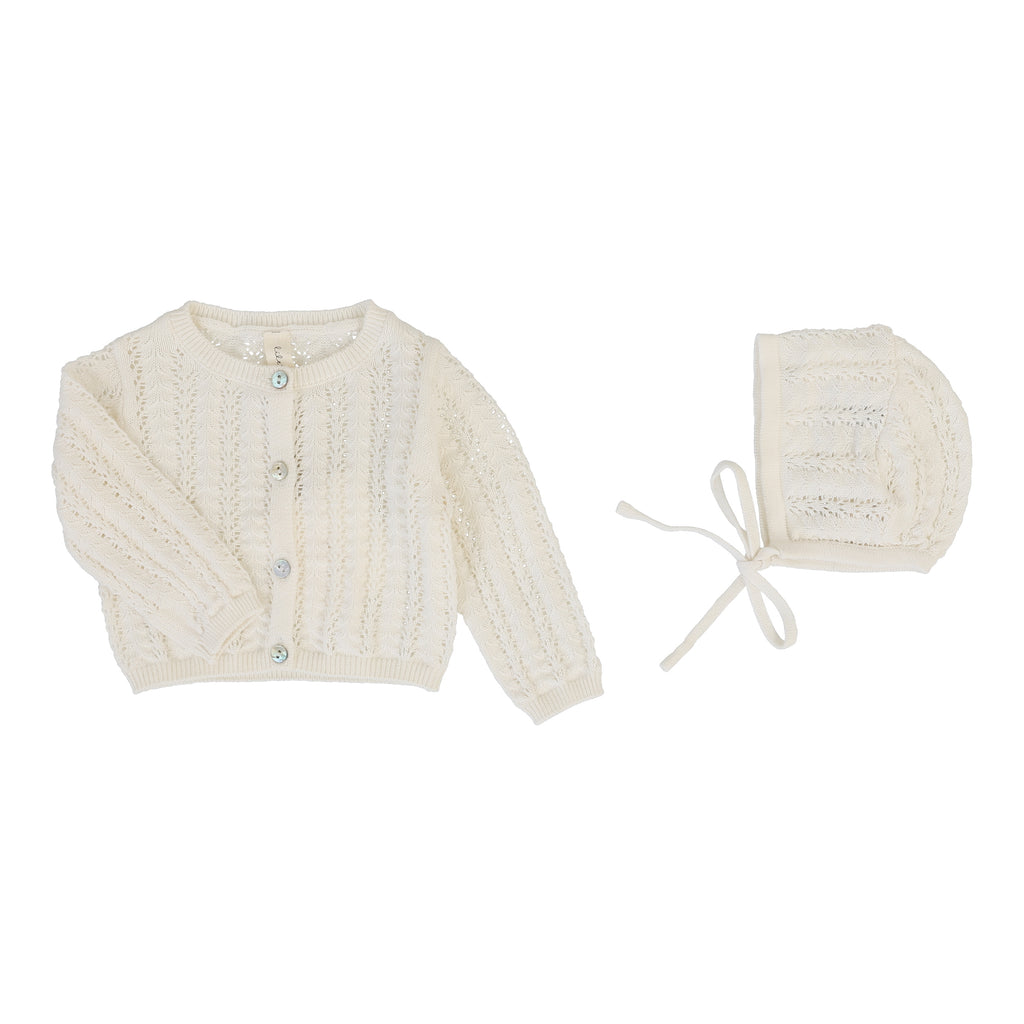 Baby Neutral Shrug + Bonnet | Crochet Knit | Cream | Lil Legs | SS26