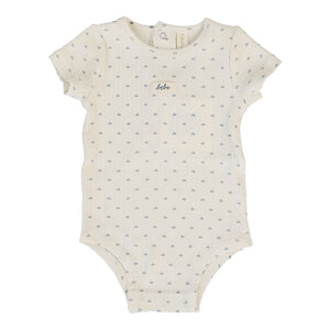 Baby Boy Romper | Floret Print Onesie | Cream/Blue | Lil Legs | SS26