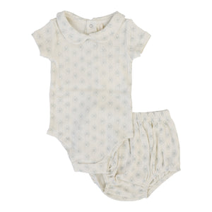 Baby Boy Romper | Geo Floral Print Onesie | Cream/Blue | Lil Legs | SS26