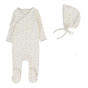 Baby Boy Footie + Hat | Cherry Scallop | Cream/Blue | Lil Legs | SS26