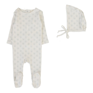 Baby Boy Footie + Hat | Geo Floral Printed | Cream/Blue | Lil Legs | SS26