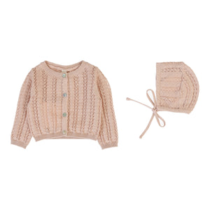 Baby Girl Shrug + Bonnet | Crochet Knit | Dusty Pink | Lil Legs | SS25