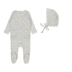 Baby Boy Footie + Hat | Liberty Floral | Cream/Blue | Lil Legs | SS26
