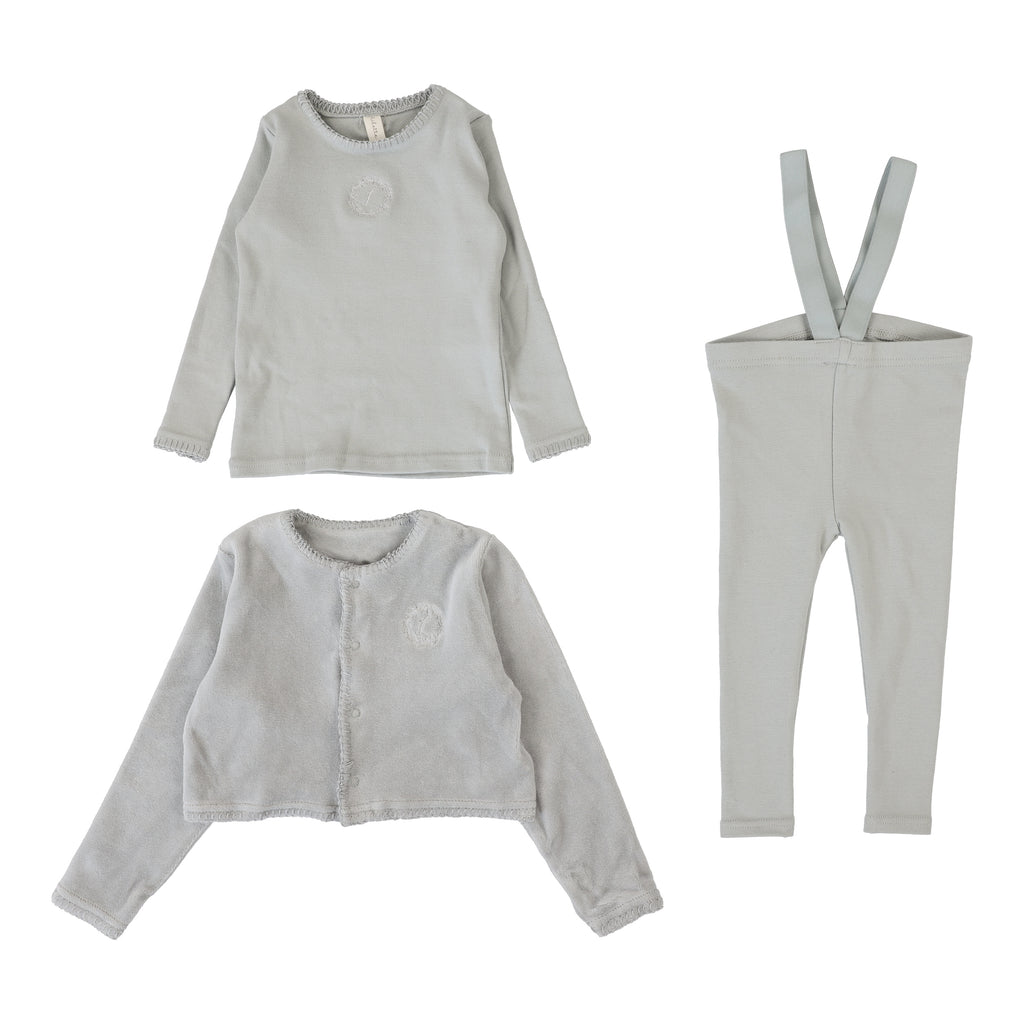 Baby Boy Lounge Set | Velour Cardi | Dusty Blue | Lil Legs | Aw25