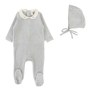 Baby Boy Footie Set | Velour Collar | Dusty Blue | Lil Legs | Aw25