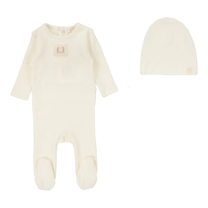 Baby Neutral Footie + Hat | Pointelle Emblem | Cream | Lil Legs | AW26