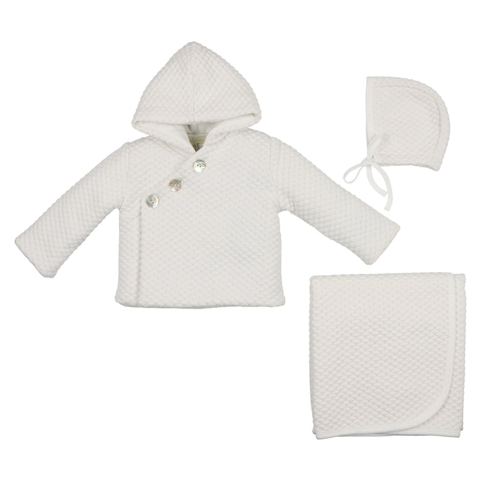 Baby Boy Layette Set | Diamond Stitches Jacket Set | Ivory | Mon Tresor | SS23