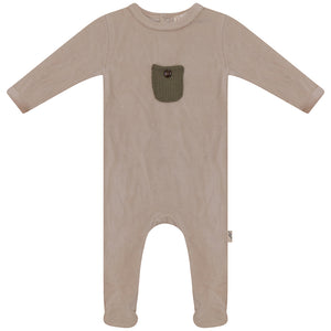 Baby Boy Footie| Knit Pocket | Olive Green | Bondoux | AW22