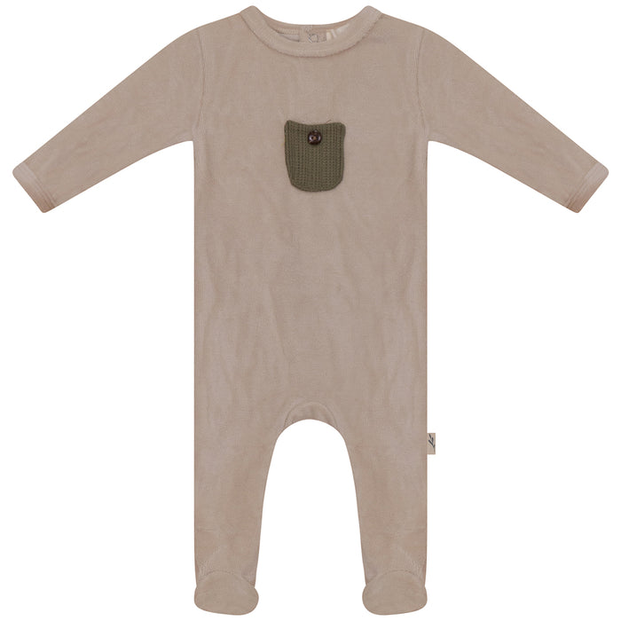 Baby Boy Footie| Knit Pocket | Olive Green | Bondoux | AW22
