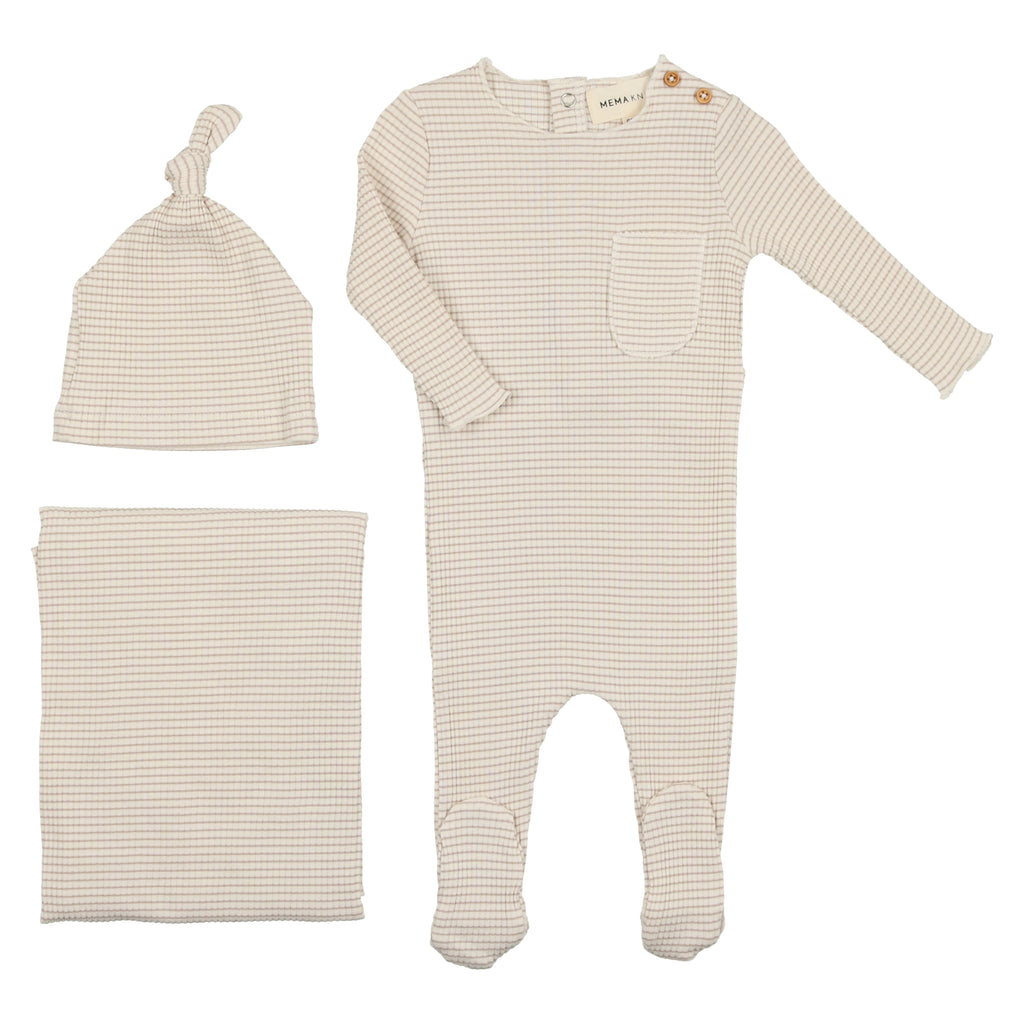 Baby Boy Layette Set | Striped | Oatmeal | Mema Knits | SS23