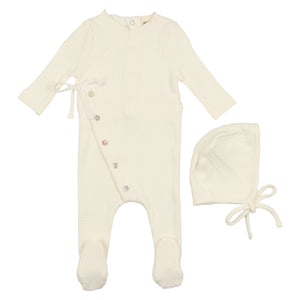 Baby Neutral Footie + Bonnet | Textured Knit | White | Mema Knits | SS23