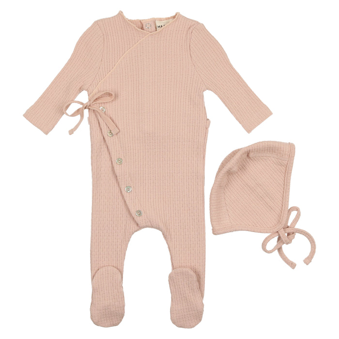 Baby Girl Footie + Bonnet | Textured Knit | Old Rose | Mema Knits | SS23