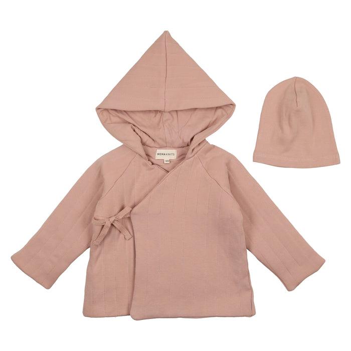 Baby Girl Jacket Set | Quilted Coat + Beanie + Blanket | Old Rose | Mema Knits  | SS23