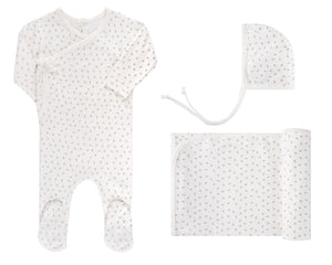 Baby Boy Layette Set | Tiny Flower Kimono | Ivory/Blue | Ely's & Co. | AW22
