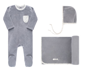 Baby Boy Layette Set | Velour Tiny Flower Collection | Blue | Ely's & Co. | AW22