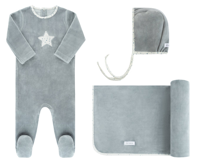Baby Boy Layette Set | Velour Star Collection | Blue | Ely's & Co. | AW22